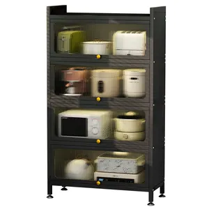 Multi Fungsional Logam Microwave Oven Ruang Rak Display 3 / 4 / 5 Lapisan Stabil Dapur Penyimpanan Rak dengan Pintu PVC
