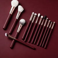 Set Kuas Alis & Foundation 13 Buah Gagang Kayu Profesional Kit Kosmetik Alami Logo Custom