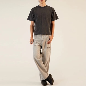 Camisetas de Algodón Premium al por Mayor, Cuello Redondo, Color Negro, Corte Cuadrado, Estilo Oversize, Lisas, para Hombre - Product Image 4
