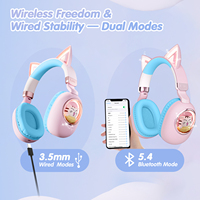 Headphone nirkabel telinga kucing LED lucu, Headset Gaming Cosplay dapat dilipat dengan mikrofon untuk 5.4 IPX4 tahan air jangkauan 15m