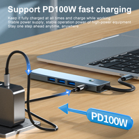 Station d'accueil Justlink 5-en-1 en alliage d'aluminium USB-C pour écran 4K 30Hz, USB 3.0 5 Gbps, charge PD 100W, avec bouton, pour ordinateur portable (en stock)