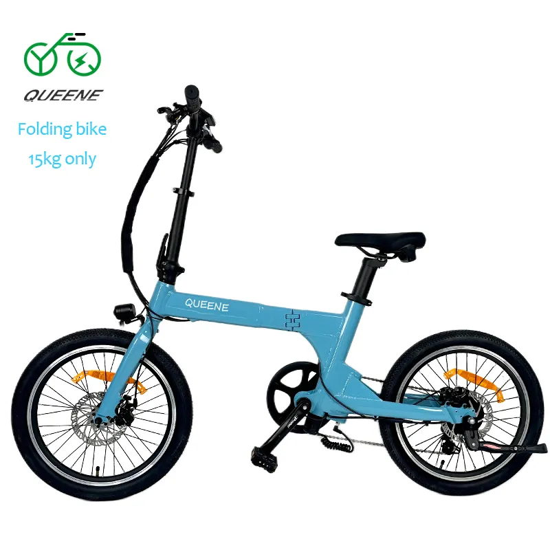 Queene 2023 Nieuwe 20-Inch Lichtgewicht Opvouwbare Koolstofvezel Elektrische Fiets 15Kg Lichtmetalen Opvouwbare Ebike Met Smart Digitaal Type