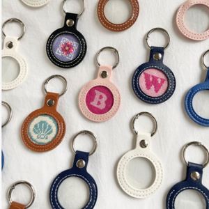 PU Leather Self-Finishing Round Key Fob Needlepoint <b>Keychain</b> Stocked Colorful Needlepoint Case - Product Image 1