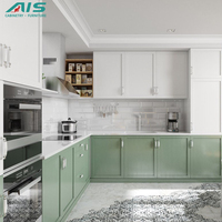 Meuble de cuisine moderne en mélamine verte, étanche, avec robinet et quincaillerie à fermeture douce, design personnalisable - Vente chaude Welbom