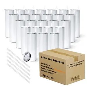 25Pcs/Ctn Ons Snel Schip 20Oz Sublimatie Rechte Tuimelaar Geïsoleerde Dubbele Wand Roestvrijstalen Koudwaterdrinkbeker Met Stro