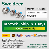 Sweideer Interrupteur à bouton-poussoir LED en métal étanche IP65 12mm 16mm 19mm 22mm Acier inoxydable à enclenchement momentané 1NO1NC 2NO2NC