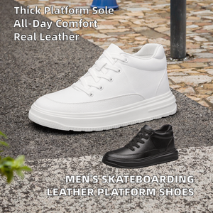 Zapatillas deportivas de skate para hombre, de caña media, de cuero, con aumento de altura interno, suela gruesa, plataforma, con cordones - Product Image 1