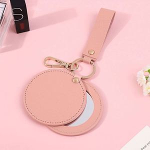 Promotion Cheap Travel Round <b>Compact</b> Pocket <b>Mirror</b> Pink Custom Logo Hand Portable PU Folding Cosmetic <b>Mirror</b> Keychain - Product Image 5
