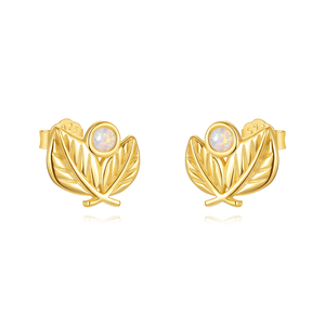 Boucles d'oreilles en argent 925 plaqué or 18 carats avec opale, forme feuille d'olivier, pour femme, à porter au quotidien - Product Image 1