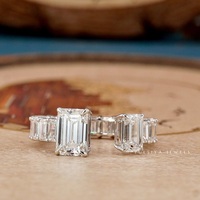 Elegante Anillo de Diamantes de Corte Esmeralda Cultivados en Laboratorio de Oro Sólido de 14K para Mujer, con Detalle de Halo Oculto, Acabado Pulido, Certificado IGI