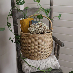 Cesta tejida de ratán con asa, cesta de almacenamiento en forma de cuenco para frutas, flores, picnic, uso infantil - Product Image 2