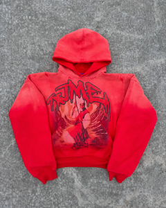 Sudadera con Capucha Oversize de Felpa Pesada Roja Personalizada con Estampado Gráfico Estilo Y2K Hip Hop Drip Font de Hongguan Manufacturer - Product Image 1