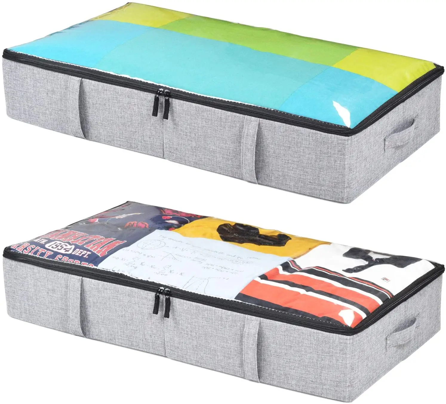 Underbed Storage Containers Durable Fabric With Plastic Structure Large Space Saver Under Bed Storage Bags For Blankets Clothes
