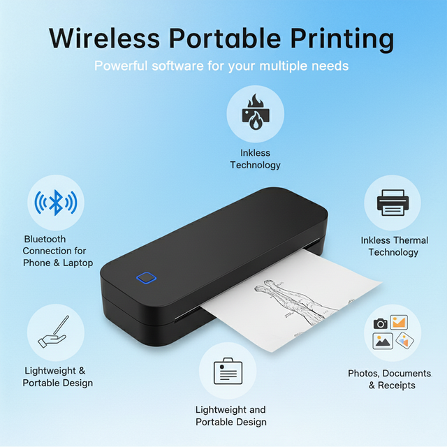YSDA Portable Mini A4 Size Plastic Photo Thermal Printer 203dpi Resolution Economical Wireless for Link Mobile Phone Computer