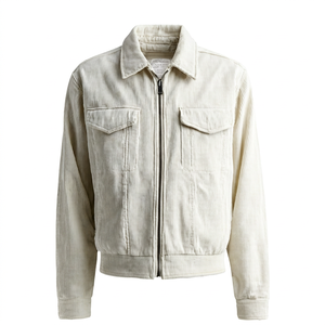 <b>Men's</b> Half White Colour <b>Corduroy</b> <b>Jacket</b> Turn-down Collar Zipper Closure - Product Image 1