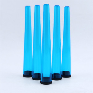 Custom Logo Plastic Conic Tube Cigarette Storage Case Transparent <b>Blue</b> with Black Cap Reusable for King Size <b>Rolled</b> Cones 110mm - Product Image 1
