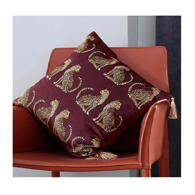 Innermor-funda de cojín de terciopelo suave con estampado dorado de leopardo, funda de almohada de lujo con flecos, decoración moderna para el hogar