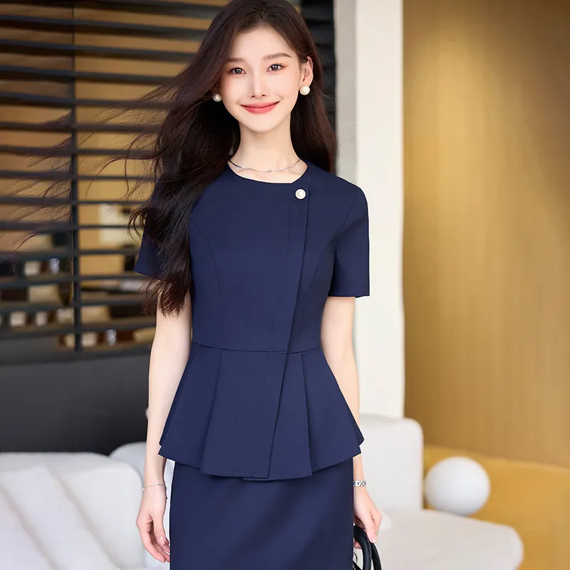 High Quality Blue Business Suit Women Female Summer Style Elegant Temperament-for Jewelry Store High-End Beauty Salon Overalls