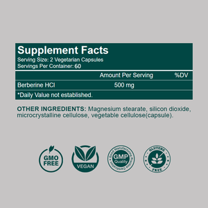 Venta al por mayor Berberine 500mg 120 Cápsulas Liberación prolongada OEM/ODM Disponible GMP Precio directo de fábrica - Product Image 3