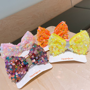 Pince à cheveux double en tissu avec nœud 3D à paillettes colorées pour enfants, n'abîme pas les cheveux, mignonne pour petites filles, style princesse - Product Image 1