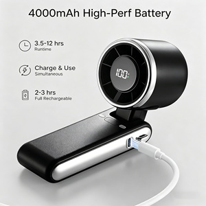 Compact <b>Foldable</b> Handheld 180° Adjustable Neck <b>Desk</b> Fan, Usb Rechargeable Turbo Fan With Digital Display for Travel - Product Image 4