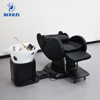 Fauteuil de lavage électrique MOOLIN moderne en céramique avec lit de massage en cuir PU et repose-pieds réglable