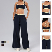 Ensemble de yoga 2 pièces pour femme avec logo personnalisé, finition à pois, soutien-gorge à double bretelle et pantalon large pour l'entraînement et la gym