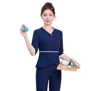 Women Beauty Salon Uniform Polyester Breathable Summer Workwear For Skin Care And Foot Massage Technicians - Product Image 5