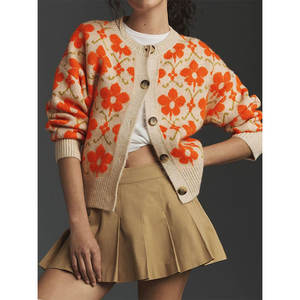 Женский свитер оверсайз больших размеров на осень-зиму 2026 – Европейско-американский плотный вязаный кардиган с 3D цветочным узором, мягкий и уютный топ - Product Image 1