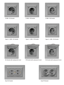 Moderno interruttore luce doppio gruppo interruttore con presa di corrente di presa presa presa presa a parete tipo <span class=keywords><strong>C</strong></span> Tomada USB Prise elettrique murale 145mm - Product Image 3
