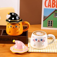 Nouvelle Tasse à Café en Céramique Écologique Personnalisée avec Motif de Chat Magique, Style Cartoon, avec Poignée, Souvenir Créatif pour Animaux de Compagnie