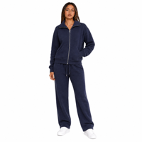 Ensemble 2 pièces décontracté pour femme : Sweat-shirt tricoté 140g, veste courte asymétrique à col revers et fermeture éclair, pantalon large – ODM