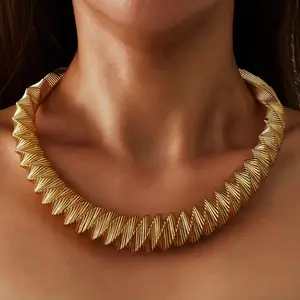 Collar de aleación de oro de fiesta de cadena de clavícula abierta de cuentas de oro pequeñas de Metal femenino delicado Simple para mujer