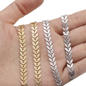 Cadena de hojas de acero inoxidable para la fabricación de collares, color oro y plata, con forma de diamante, accesorios de joyería H1149 - Product Image 1