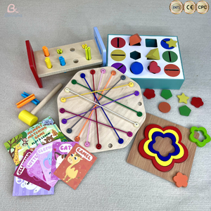 Set Regalo Educativo Montessori 5 in 1: Scatola di Classificazione delle Forme, Giocattolo in Legno con Corda, <span class=keywords><strong>Puzzle</strong></span> Geometrico per Bambini 2-3 Anni - Product Image 3