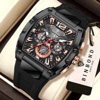 Montre à quartz pour homme BINBOND, bracelet en silicone, boîtier tonneau, aiguilles lumineuses – Choix tendance pour les jeunes, vente en gros