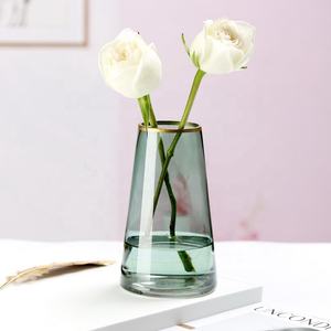 क्लासिक 7 इंच लाइट लक्जरी टेबल सेंटरपीस गिल्ड रिम छोटे शंकु ग्लास वेस - Product Image 4