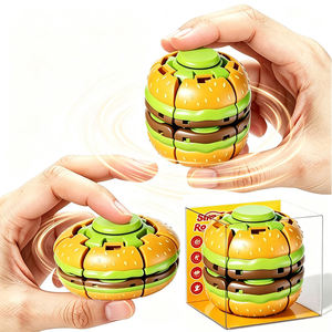 Jouets anti-stress en forme de burger à presser et à tourner, en plastique, 24 pièces en boîte de présentation, écologiques, gyroscopiques, portables, pour le bureau, les voyages, cadeau - Product Image 1