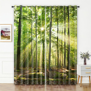 Cortinas opacas con paisaje de bosque, Misty Sunshine Woodland Tree Path Nature Landscape Print Oscurecimiento Ventana Ojal Cortinas/ - Product Image 3