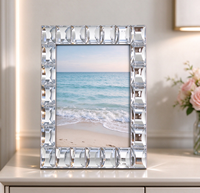 Cadre photo en verre miroir orné de cristaux, design rectangulaire moderne et simple, cadre décoratif en diamant pour table ou mur
