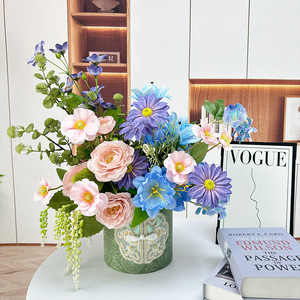 Arrangement floral de roses éternelles et d'hortensias en forme de seau, style chinois, fleurs conservées, cadeau de Saint-Valentin, mariage, décoration orientale - Product Image 5