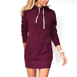 Robe longue à capuche en tricot d'automne 100% coton de qualité supérieure pour femmes avec logo sur le devant, décontractée, sportive, pour la course à pied - Product Image 2