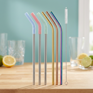 Modern <b>Metal</b> Drinking <b>Straws</b> 6-Pack Reusable Bar Accessories Multicolor Set - Product Image 1