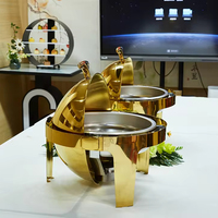 Ensemble de plats chauds de luxe pour buffet, décorations de traiteur, plat chauffant à couvercle roulant, équipement doré, chauffe-plats pour buffet, plat chauffant pour buffet