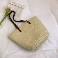 Grand sac fourre-tout décontracté personnalisé en paille pour femme, fait main, en rotin tressé, en raphia ajouré, au crochet, sac de plage à bandoulière avec fermeture éclair, deux compartiments