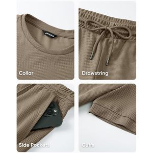 FOXA Mens 2 Piece <b>Set</b> Short Sleeve Shirt Loose Pants Summer Textured Suit Breathable Cotton <b>Knitted</b> Men's Outerwear - Product Image 3