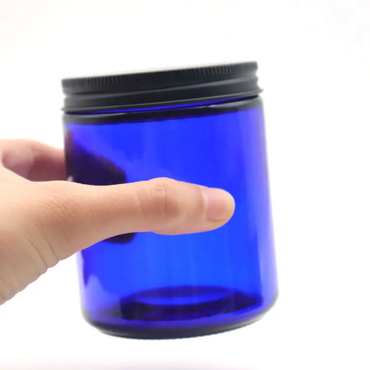 8 oz 70-400 Cobalt Blue Glass Straight Sided Round Jar