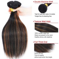 P1B/30 Mèches de cheveux humains vierges bruts vietnamiens lisses, couleur Ombré Blond Miel avec reflets, avec closure en dentelle