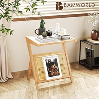 Meubles de salon, table basse moderne en verre et rotin de bambou