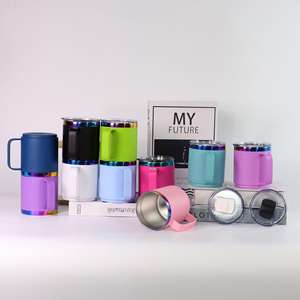 14oz Tumbler çift duvar vakum yalıtımlı 12oz gökkuşağı kaplama paslanmaz çelik bardak ile kayar kapak lazer gravür logosu için - Product Image 6